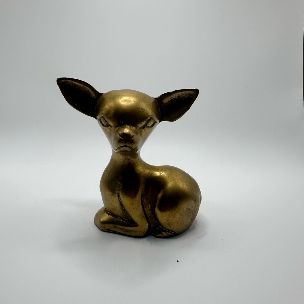 Vintage Brass Deer Fawn Figurine Mid Century Woodland Decor Gold Animal Statue - Picture 3 of 5